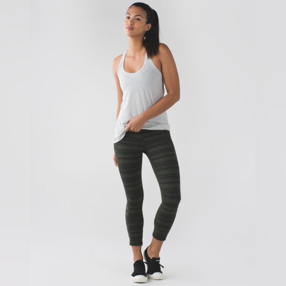 Lululemon Give Me Qi Crop Cyber Stripe Gator GreenBlack GatorGreen Fatigue Green